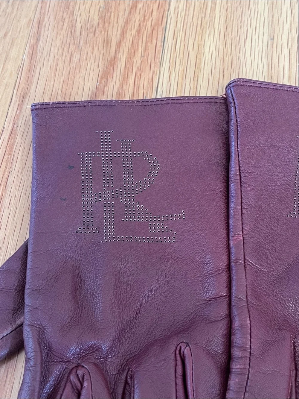 Ralph Lauren Burgundy Leather Gloves Monogram Old Money Preppy Women’s L